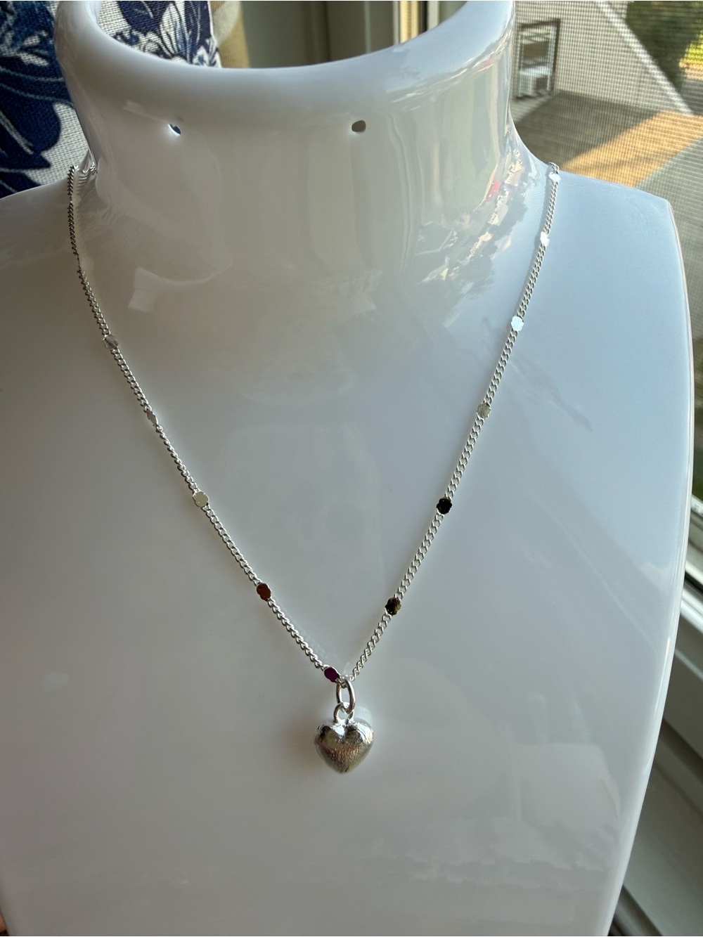 Silver Heart Pendant Necklace with Multicolor Accent Beads